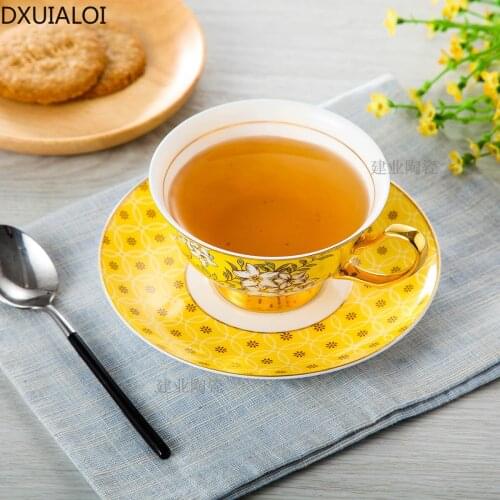European-style bone china coffee cup and saucer set with Phnom Penh home afternoon tea cup lemon pattern gift cup 200ML DXUIALOI