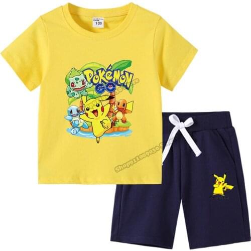 Pokemon Go Girls Boys Clothes Set Summer Kids T-shirt Pants Casual Sport Suits 2pcs Pikachu Tracksuit Outfits Childrens Clothes