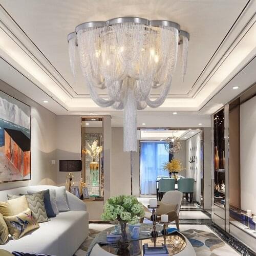 Fashional Modern Aluminum Chain Light Chandelier Lustres Lamp Post Chain Lighting Hanging Lighting for Living Room Foyer