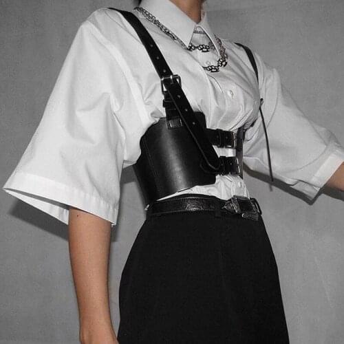 Fashion Adjustable Cummerbunds Buckle Black PU Leather Belt Ladies Bustier Girl Punk Street Waist Corset Shaper Accessories