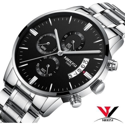 Erkek Kol Saati NIBOSI Top Brand Man Watches Water Resistant Watches Man Clock With Date Full Steel Analog Quartz Wristwatch