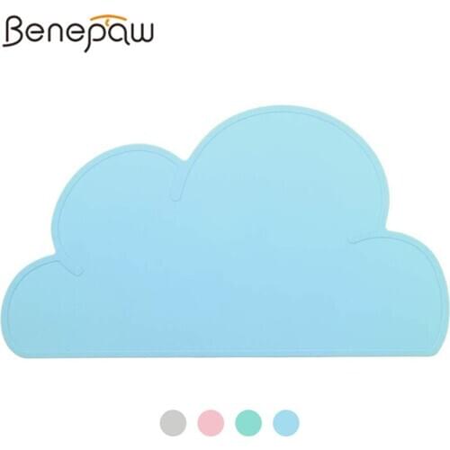 Benepaw Cloud Shaped Silicone Dog Bowl Mat Nontoxic Space-saving Pet Placemat For Preventing Food Water Overflow Easy To Clean