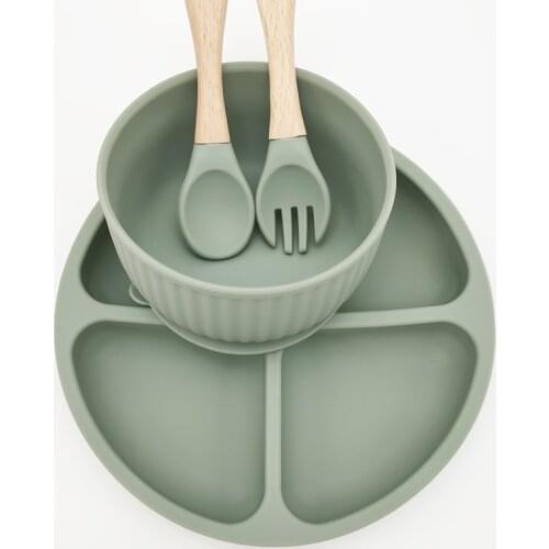 Babys new creative tableware set 4-piece set with suction cup Silicone childrens learning dinner plate with suction cup