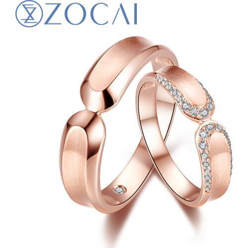 PAIR ZOCAI 0.17 CT CERTIFIED I / SI DIAMOND HIS AND HERS WEDDING BAND RINGS SETS ROUND CUT 18K ROSE GOLD JEWELRY Q00558AB
