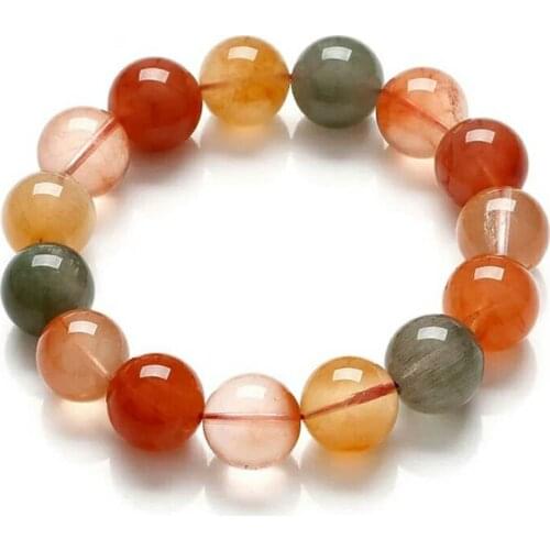 Genuine Natural Colorful Rutilated Quartz Bracelet Women Men Power Crystal Round Bead Natural Rutilated Quartz AAAAAA