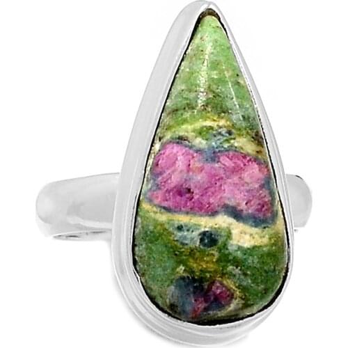 Genuine RUBY IN FUCHSITE Ring 925 Sterling Silver, USA Size : 6.5 , AR4387