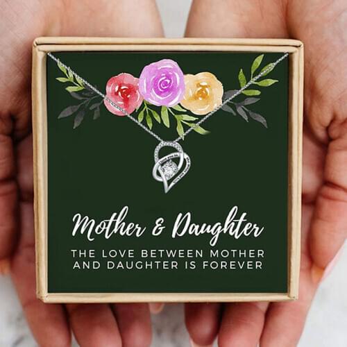 Heart Crystal Chain Necklace Mother & Daughter Aesthetic Pendant Necklaces for Women Family Jewelry Christmas Gift