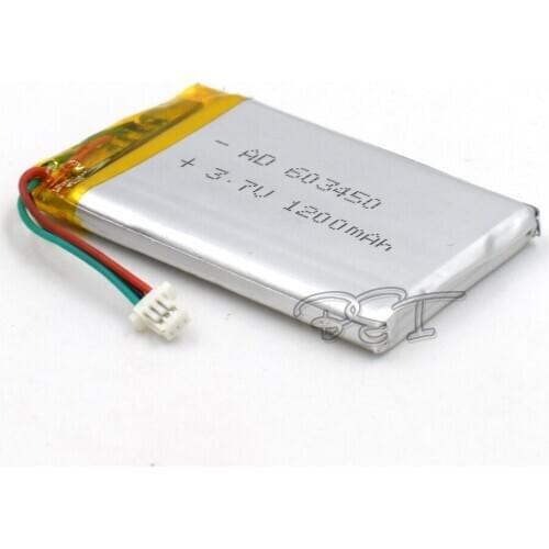 3.7V Rechargeable 1200mAH 603450 3Wire With Plug Li-Polymer lithium ion Li-ion Battery for Toy GPS Speaker Reader Recorder Camer