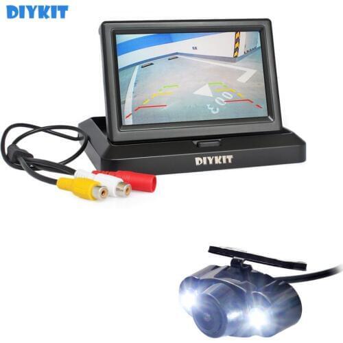 DIYKIT Wired 5" Foldable Rear View Monitor Car Monitor Waterproof LED Color Night Vision Rear View Car Camera Parking System