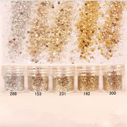 Nail Art Glitter Powder 1 Box 10ml Mix Set Nail Art Glitter Powder Hexagon Kit Hair Manicure Body Makeup 3d Sequin