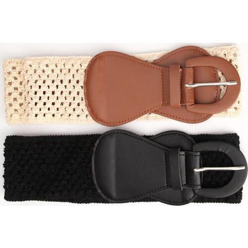 Fashion Womens PU Elasticated Belt Elasticity Wide Belt ladys Dress Pin Buckle Girdle Buckle Soft waistband