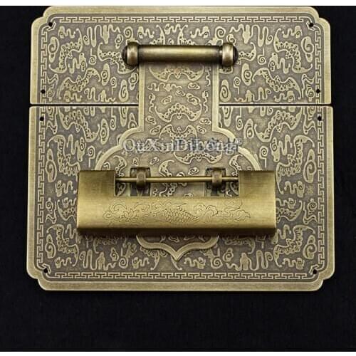 Retro 5PCS European Antique Brass Carved Lock Hasps Buckle Chest Suitcase Wood Cases Box Lock Catch Latches Clasp+Padlock
