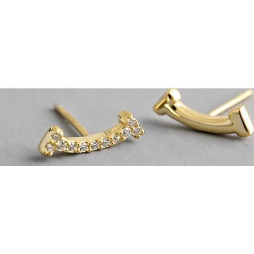1pair asymmetry earrings Authentic 925 Sterling silver White/ Gold Zirconia aaa+ Arch smile Stud Earrings Fine jEWELRY TLE663