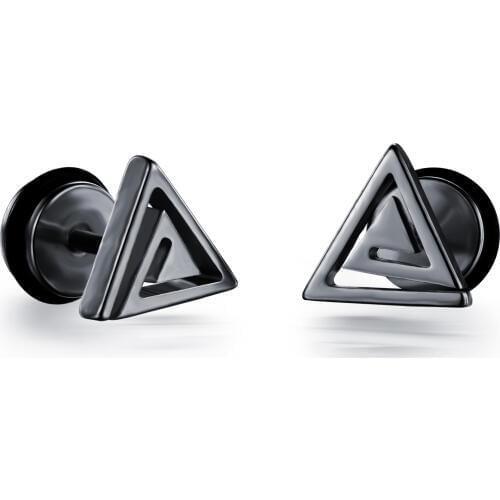 New Triangle Screw Stud Earring for Men Boy Gold Black Color Hip-Hop Punk Earrings Ear Fashion Male Jewelry Gifts