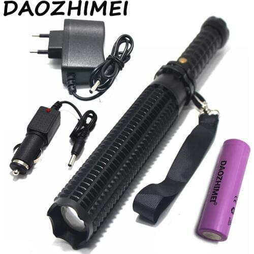 LED Flashlight Telescopic baton Zoom long shots self defense Security Patrol 18650 Led rechargeable flashlights + Car Charger