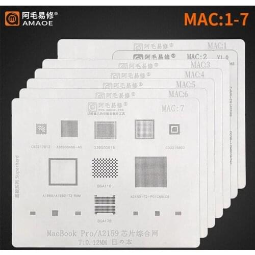 Amaoe for MAC Pro A2159 A1706 A1707 A1534 USB Charging Power IC CPU RAM SSD DDR 0.12mm Thickness BGA Reballing Stencil