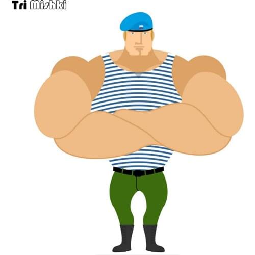 Tri Mishki WCS103 14X16cm cartoon strong airborne troops russian car sticker funny colorful auto automobile decal