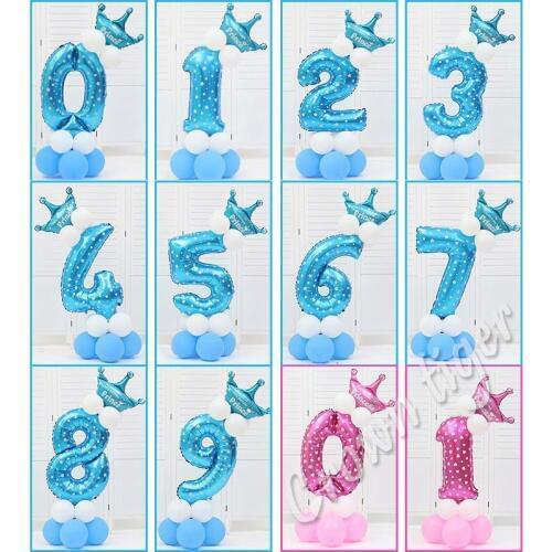 Blue Pink Number Balloon party hat 520 Number 0-9 Happy Birthday Kids children baby Boy Girl 100 days