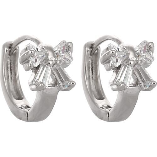 High Quality New Jewerlry Fashion Silver Plated Crystal Bow Stud Earrings Retro Gift Wholesale EH1062
