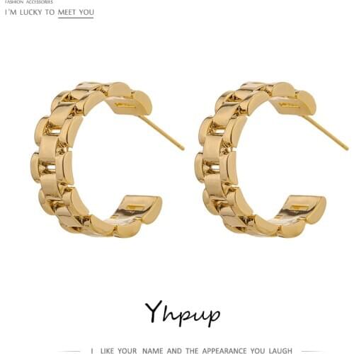 Yhpup Occident Metal Round Stud Earrings Fashion Geometric Copper Women Earrings Trendy Jewelry украшения 2021 бижутерия Gift