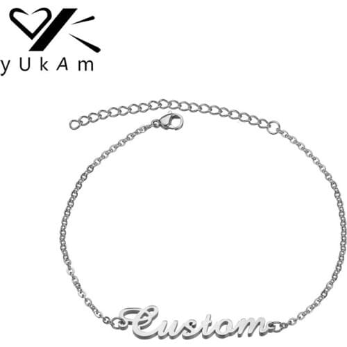 YUKAM Leg Jewelry Gold Stainless Steel Custom Name Foot Beach Anklet Personalized Charm Nameplate Letter Chain Anklets for Women
