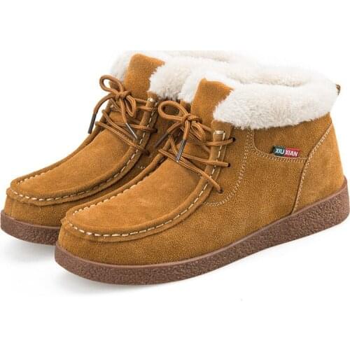 Cow Suede High-top Leather Ladies Snow Boots Fur One Warm Winter Womens Boots Thick-soled Womens Shoes