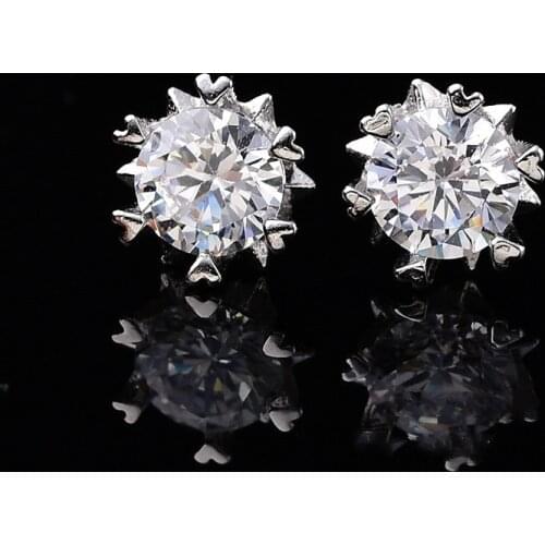 Snowflake Moissanite Stud Earrings for Women 0.5ct-1ct Hearts and Arrows S925 Sterling Silver White Gold Plated Fine Jewelry