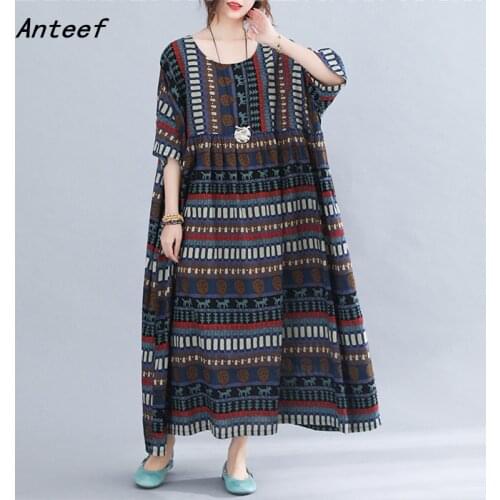 Short sleeve plus size cotton vintage dresses for women casual loose long woman summer dress elegant clothes 2021 sundress
