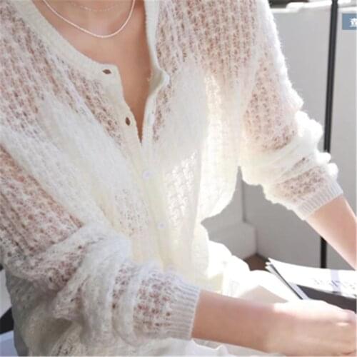 French gentle wind minority mohair hook flower hollow breathable thin knit cardigan sweater 2021 spring and summer women ZY5768