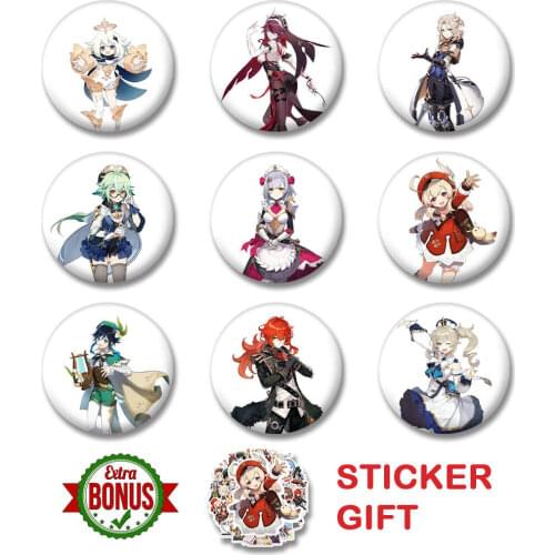 Genshin Impact Badge Amber Rosaria Vneti Diluc Klee Characters Protrait Mondstadt Brooch Cosplay Game Backpack Decoration Gifts