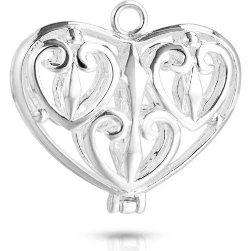 1pc 31*34*12mm Silver Plated Filigree Heart Brass Pearl Cage Heart Diffuser Necklace locket Pendants For DIY Jewelry Findings