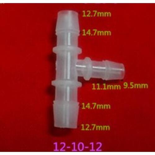 100pcs 12-10-12mm Plastic 3-Ways Tee-Piece Hose Joiner Coupler Adapter