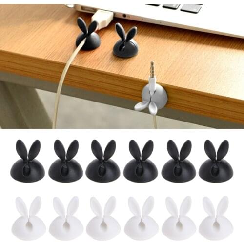 6Pcs Cute Rabbit Ears Cable Bobbin Winder Clip Wire Organizer Desk Cord Holder