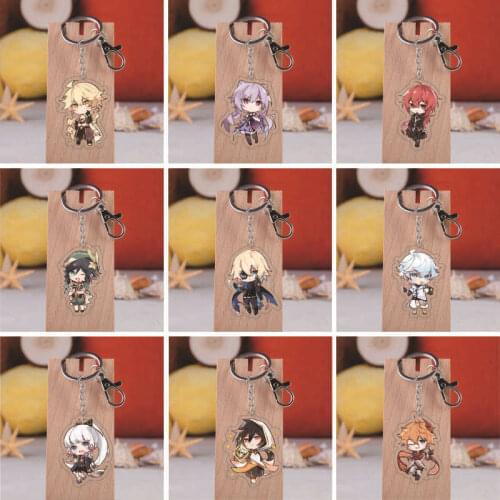 Anime Genshin Impact Keychain Cosplay Figure Keqing Acrylic Accessories for Girls Cute Bag Pendant Key Ring Jewelry