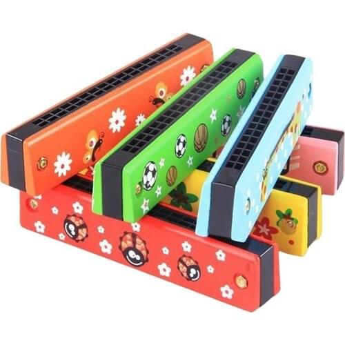 Baby Wood Plastic Harmonica Fun Double Row 16 Holes Harmonica Toy Musical Early Educational Toy Random Color