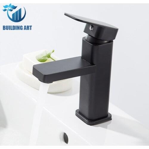 Black/Chrome Brass Basin Faucet Bathroom Faucet Hot Cold Mixer Crane Basin Taps Single Handle Deck Mounted With Pop Up Drain