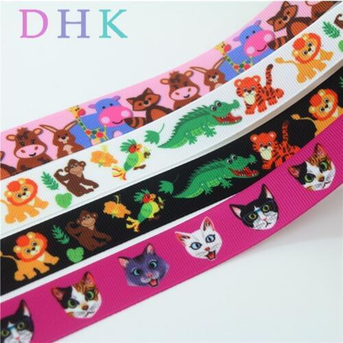 DHK 50yards animals zoo cat printed grosgrain Ribbon Accessory hairbow headwear decoration Wholesale OEM DIY S851
