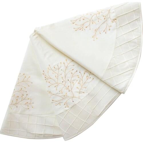 Extra Large 50"/36" Deluxe Berry with Sparkle Bling Bling Embroidery Handcraft Pintuck Border White Christmas Tree Skirt P2597