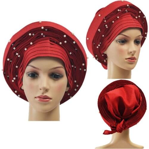 Hot sale nigeria auto gele sego 018 headtie with stones in fabric for women