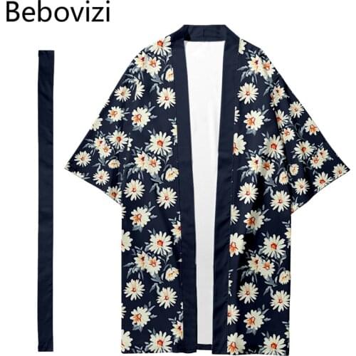 Japanese Cardigan Women and Men Harajuku Haori Kimono Cosplay Top Yukata Robe Plus Size XXS-6XL Daisy Print Long Style Loose