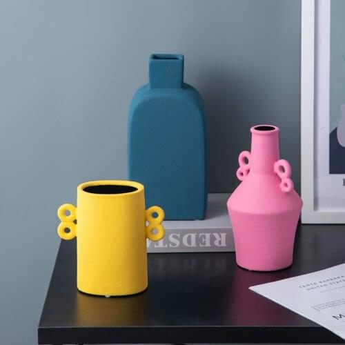 Nordic Style Double Ear Ceramic Vase Modern Minimalist Decoration Living Room Table Soft Decoration Ceramic Vase Decoration