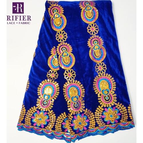 Royal Blue Color African Indian Velvet Lace Fabrics With Sequins New Nigerian Embroidery Velvet Laces Wedding Bride Material