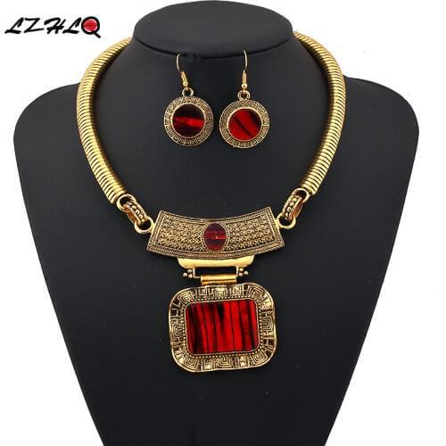 LZHLQ Fashion 4 Color Bohemia Collier Big Statement Maxi Necklace Set Punk Ethnic Power Choker Necklace Women Jewelry