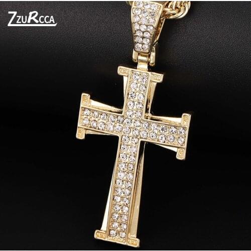 Fashion Crystal Cross Necklace for Men Gold Silver Color Rhinestone Cuban Link Chain Pendant Necklaces for Women Hip Hop Jewelry