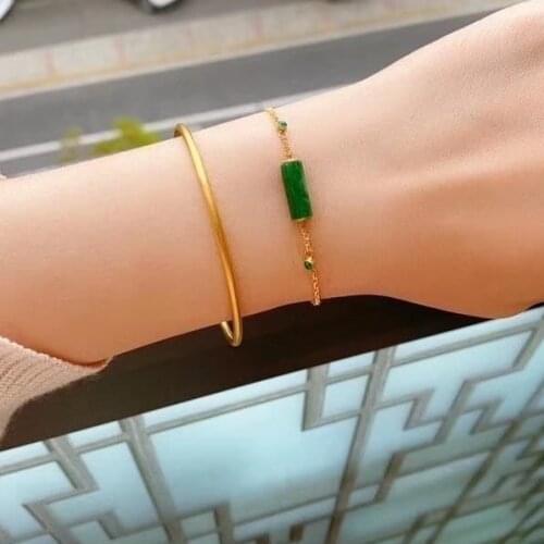 New inlaid natural Hetian jasper gilt bracelet Chinese retro style ingot charm light luxury womens brand jewelry