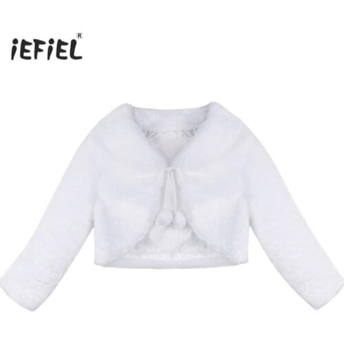 Autumn Winter White Ivory Color Child Girls Coat Faux Fur Long Sleeve Wedding Evening Bridesmaid Birthday Party dress Shrug Coat