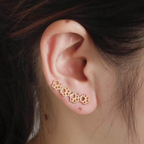 Kinitial Fashion Paw Trail Cat And Dog Footprints Stud Earrings for Women Girl Party Geometric Ear Climber Earring Jewelry