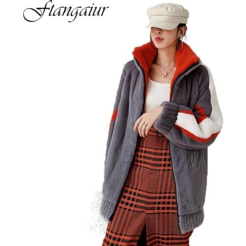 Ftangaiur 2021 Winter Import Velvet Mink Fur Coat Mandarin Collar Patchwork Color Mink Coat Women Medium Real Mink Fur Coats