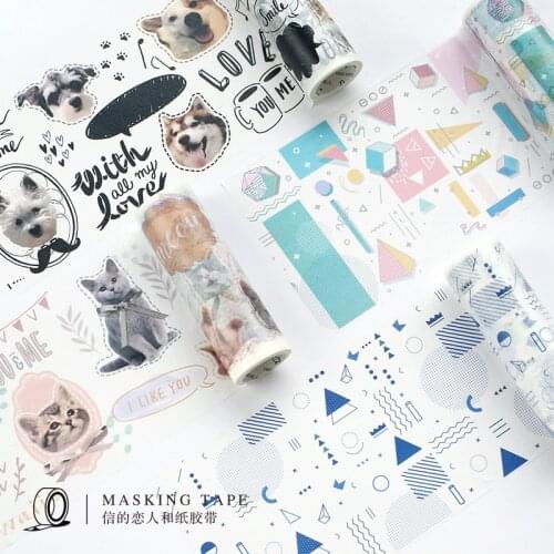 100mmx5m Wide Washi Tape 1 Roll/set Cute Pet Geometry Retro Masking Tape DIY Planner Diary Scrapbook Sticker Decorative Tape