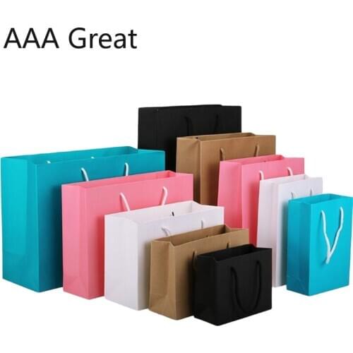 20Pcs/Lot High Quality Simple Paper Gift Bag Kraft Paper Candy Bag With Handle Wedding Birthday Party Gift Packaging Colors Bags
